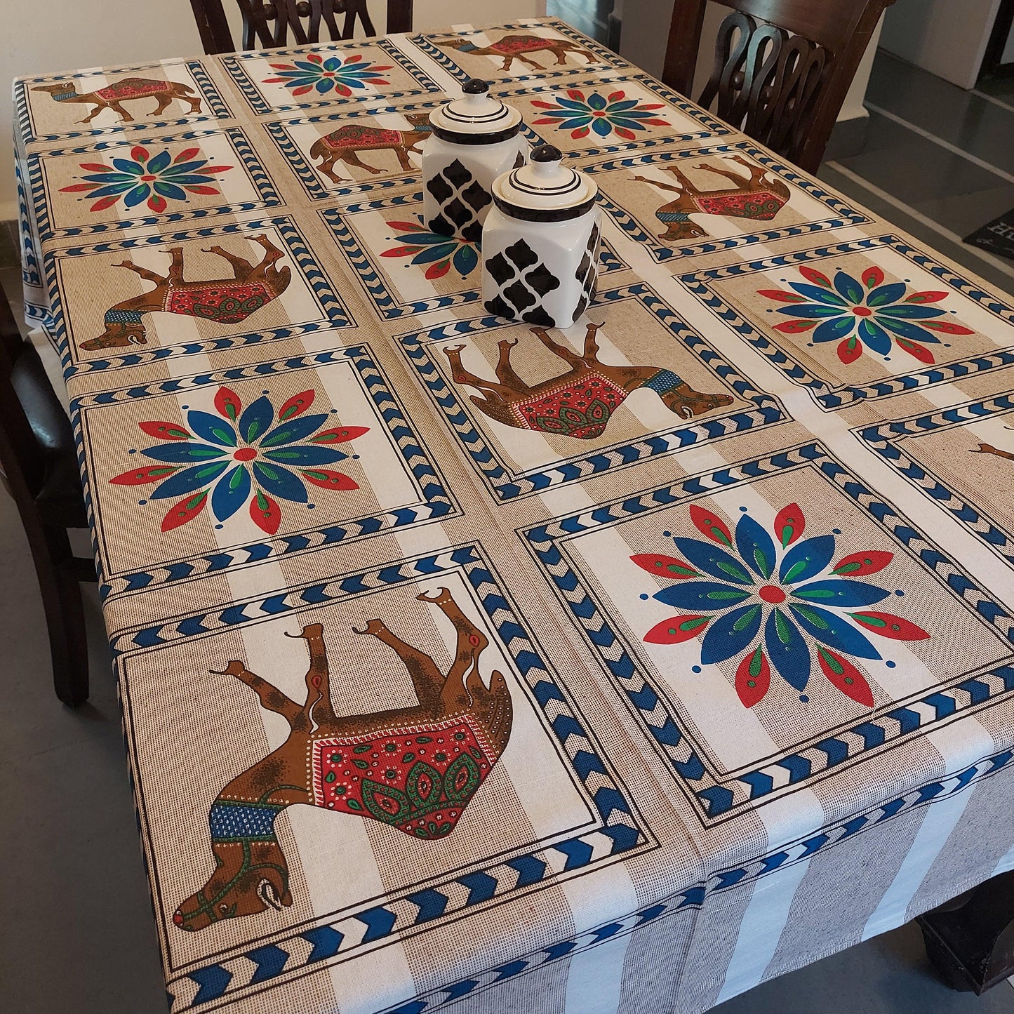 Hand Block Printed Camel Print Cotton Table Cover