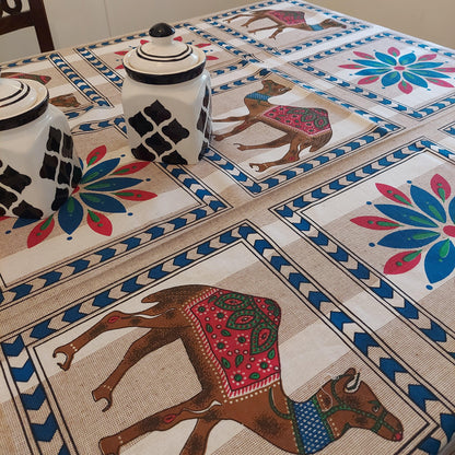 Hand Block Printed Camel Print Cotton Table Cover