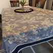 Grey Pure Cotton Floral 6 Seater Table Cover With Navy Blue Border