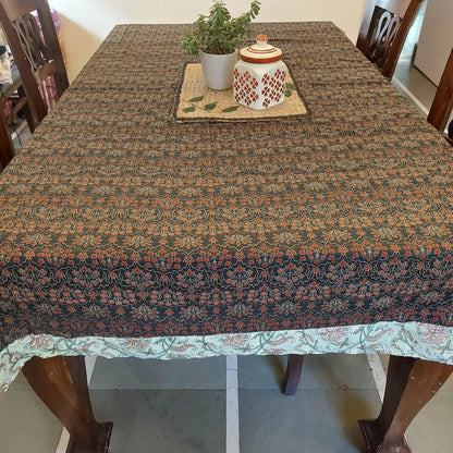 Ajrakh Cotton Table Cover with Green Border