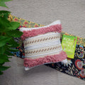 White & Pink Hand-Tufted Boho Cushion Cover | Shaggy Textured Cotton | Handwoven Decor