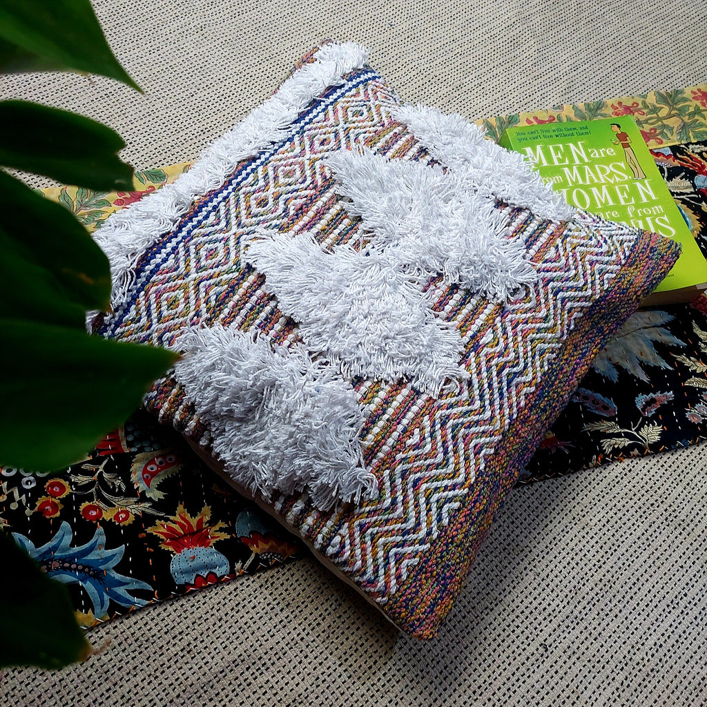 Handwoven Multicoloured Tufted Boho Cushion Cover