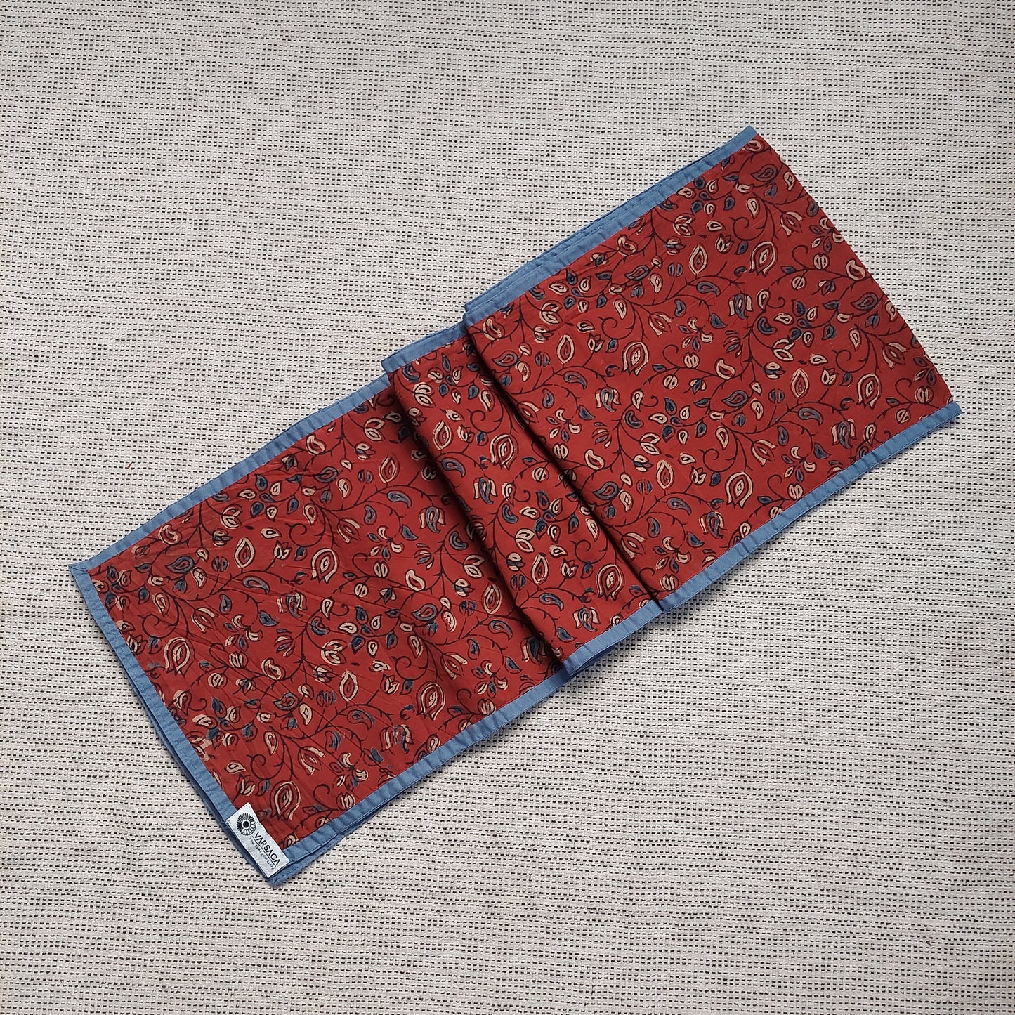 Red Ajrakh Block Printed Handmade Cotton 6 Seater Table Runner