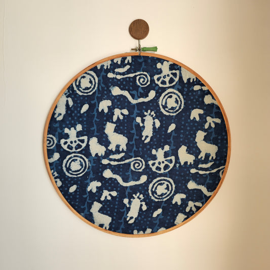 Indigo Blue Block Print Embroidery Hoop Wall Decor