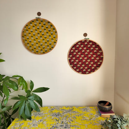 Yellow floral print Embroidery Hoop Wall Decor