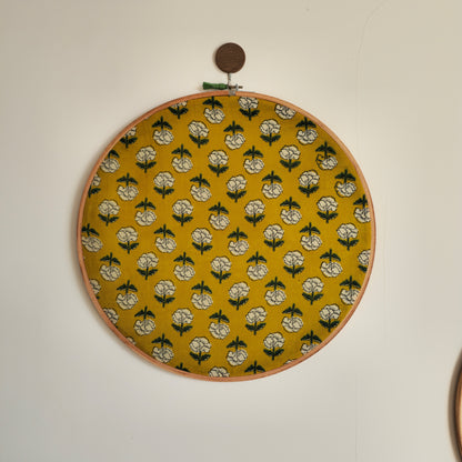 Yellow floral print Embroidery Hoop Wall Decor