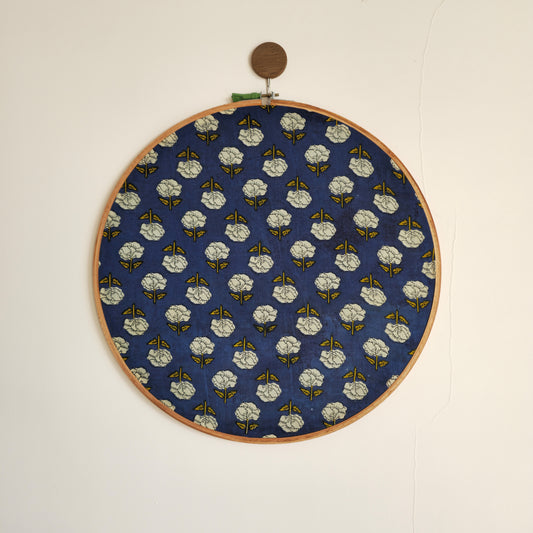 Blue Floral Print Embroidery Hoop Wall Decor