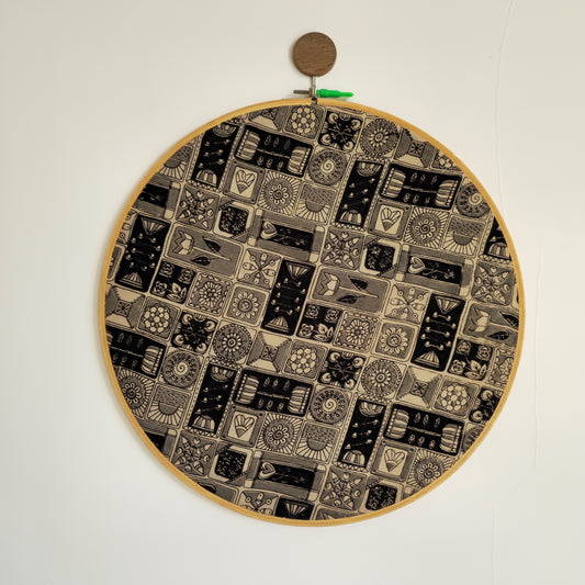 Black Block Print Embroidery Hoop Wall Decor