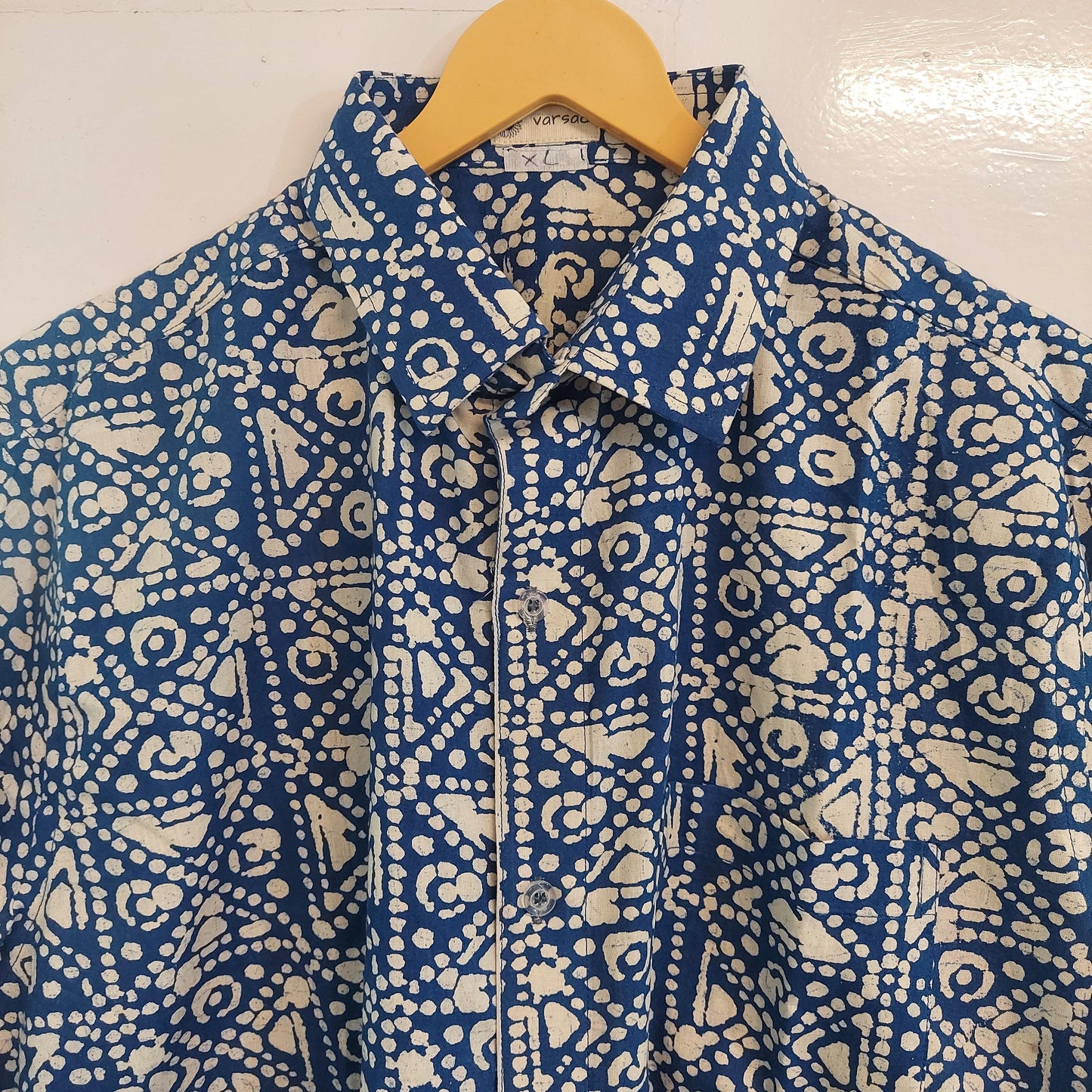 Blue Batik Print Men's Cotton Shirt