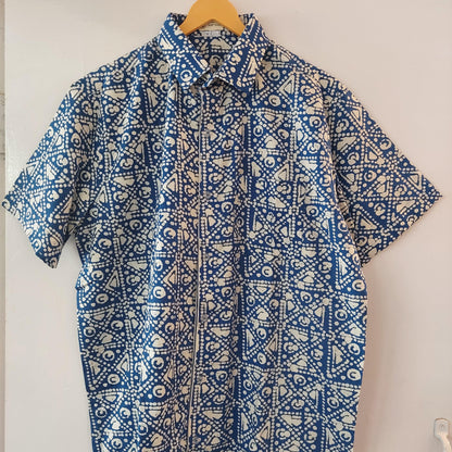 Blue Batik Print Men's Cotton Shirt