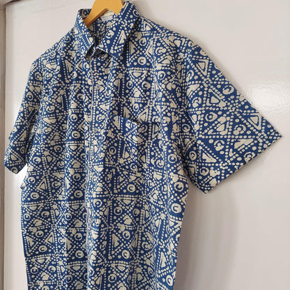 Blue Batik Print Men's Cotton Shirt