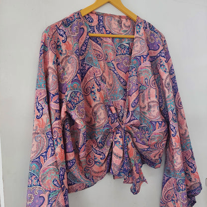 Women Multicolour Vintage Satin  Wrap Top