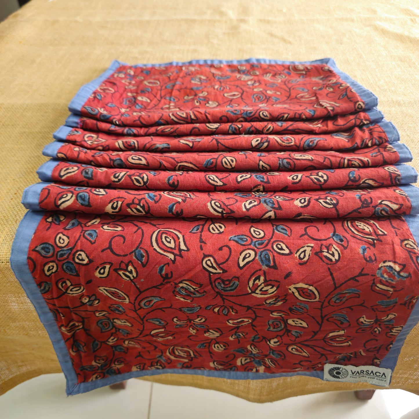 Red Ajrakh Block Printed Handmade Cotton 6 Seater Table Runner