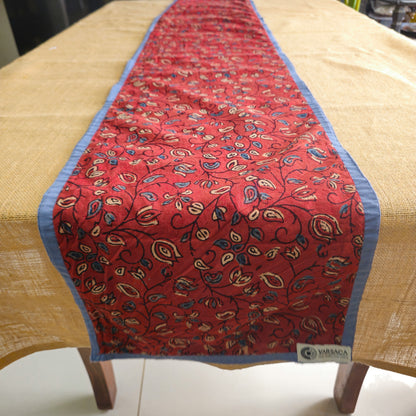 Red Ajrakh Block Printed Handmade Cotton 6 Seater Table Runner