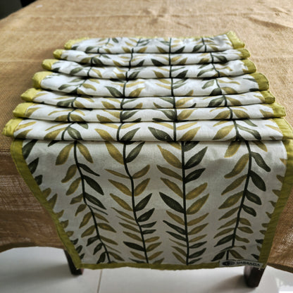 Green And Yellow Leaf Print Handmade Cotton 6 Seater Table Runner