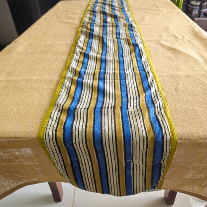 Blue And Yellow Block Printed Handmade Cotton 6 Seater Table Runner