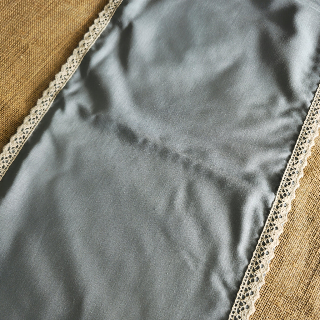 Grey 6 Seater Cotton Table Runner With Vintage Lace