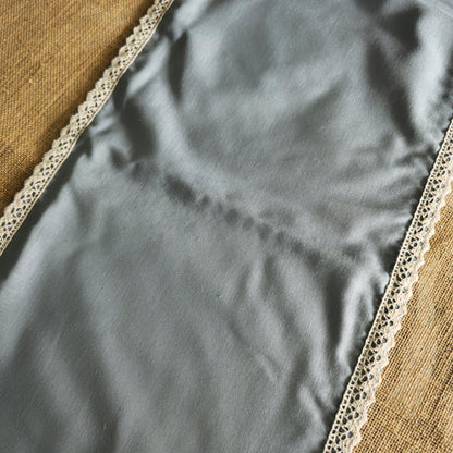 Grey 6 Seater Cotton Table Runner With Vintage Lace