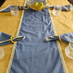 Blue 6 Seater Cotton Table Runner With Place Mat And Wooden Rings