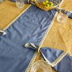 Blue 6 Seater Cotton Table Runner With Place Mat And Wooden Rings