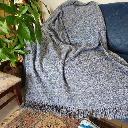 Grey Acrylic Sofa Throw with BlueTint | Handwoven Soft Blanket