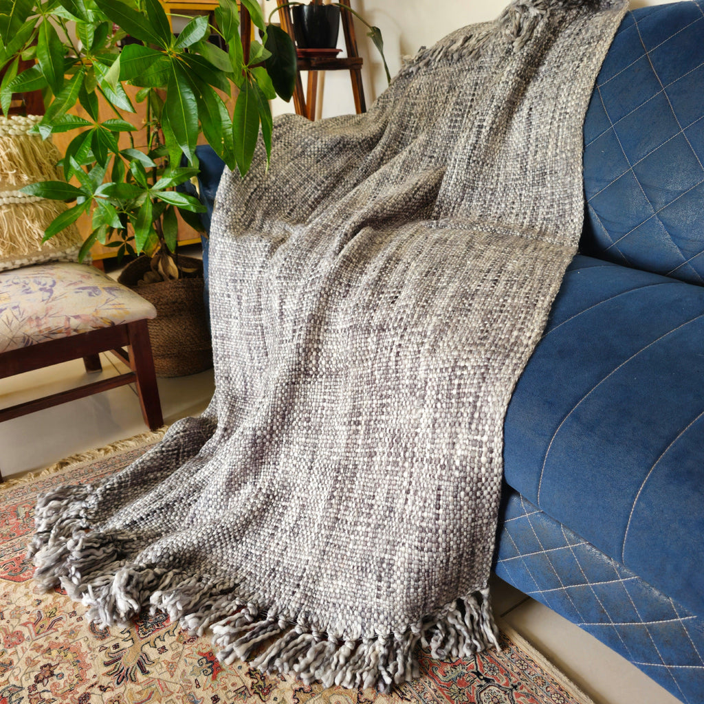 Grey Acrylic Cotton Sofa Throw