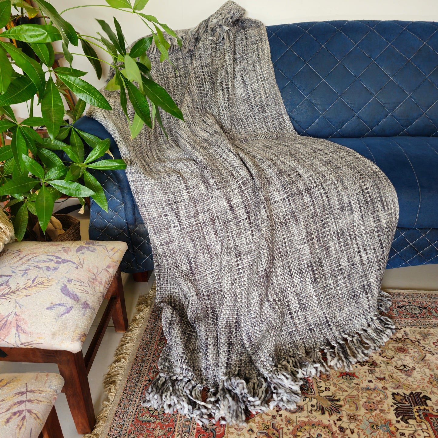 Grey Acrylic Cotton Sofa Throw