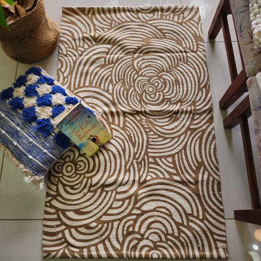 Abstract Pattern Brown Cotton Bedside Rug