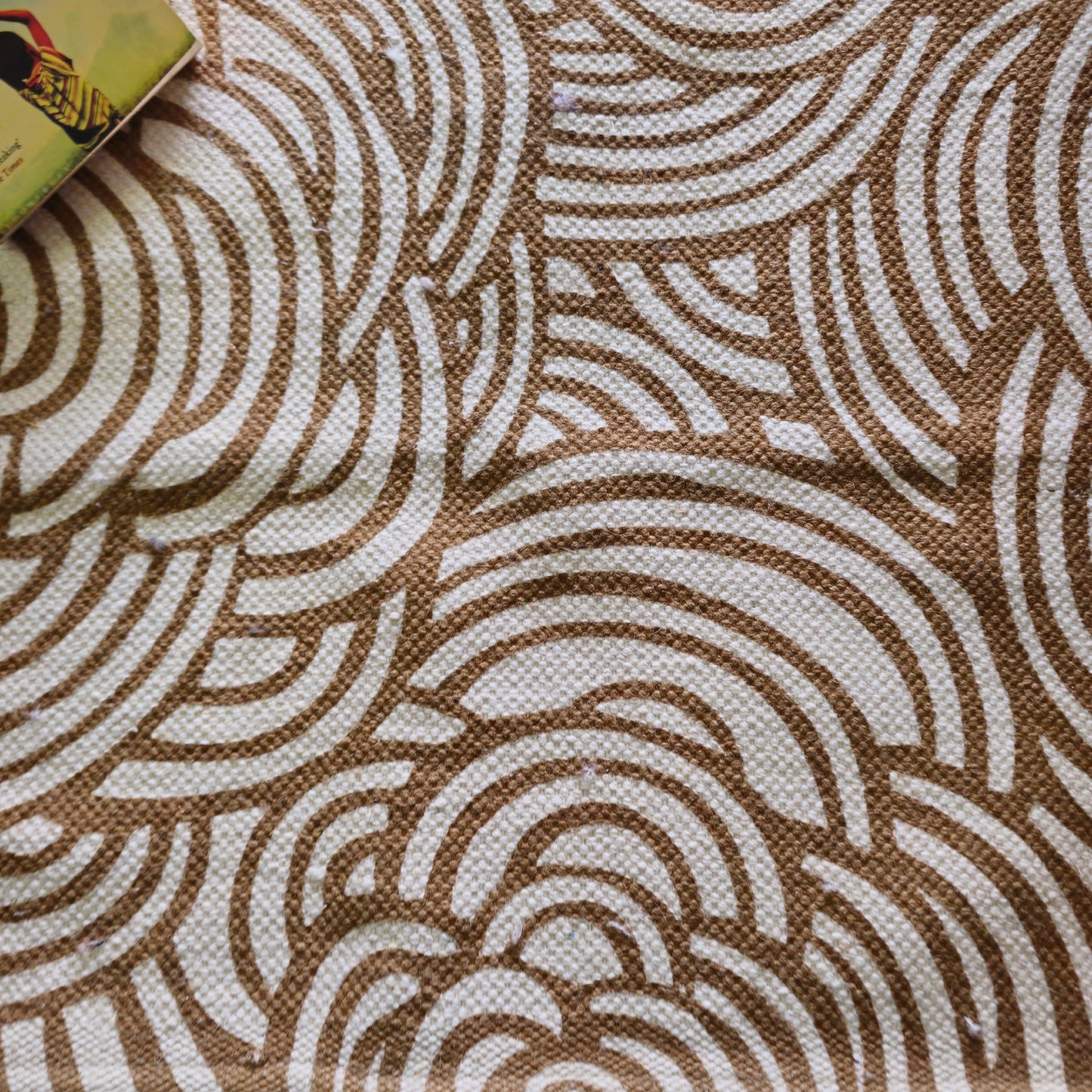 Abstract Pattern Brown Cotton Rug | Handwoven Dhurrie