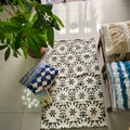 Green Floral Print Cotton Rug | Handwoven Dhurrie