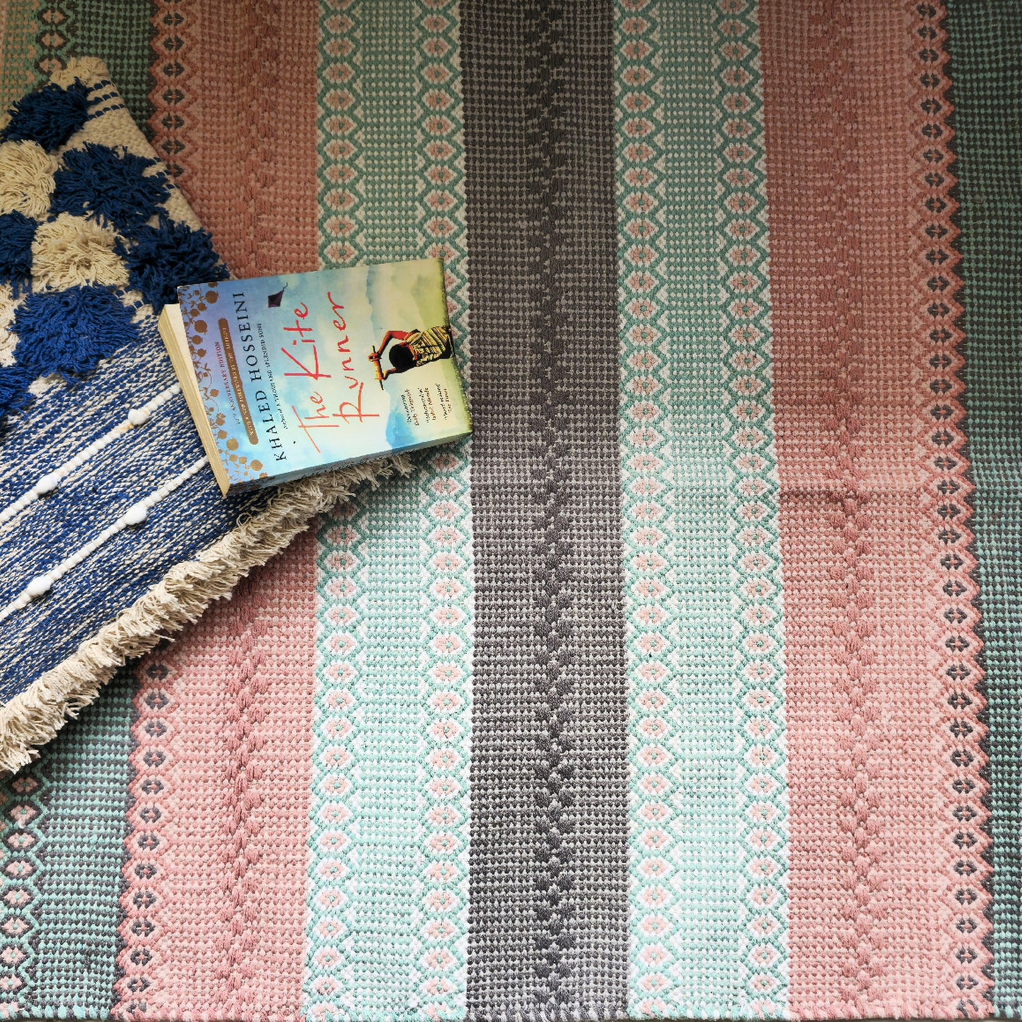 Multicolor Pastel Striped Cotton Rug | Handwoven Dhurrie