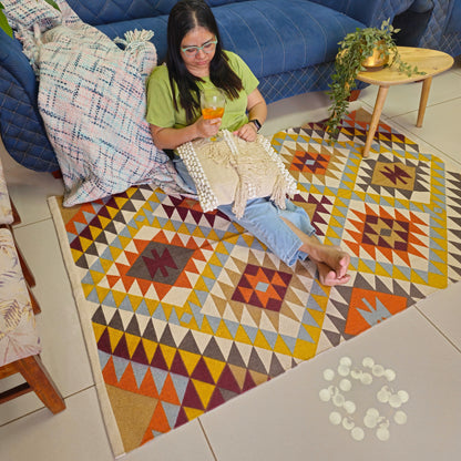 Multicolor Geometric Print Cotton Rug | Best-Selling Handwoven Carpet