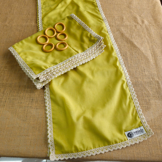 Yellow 6 Seater Cotton Table Runner With Place Mat And Wooden Rings