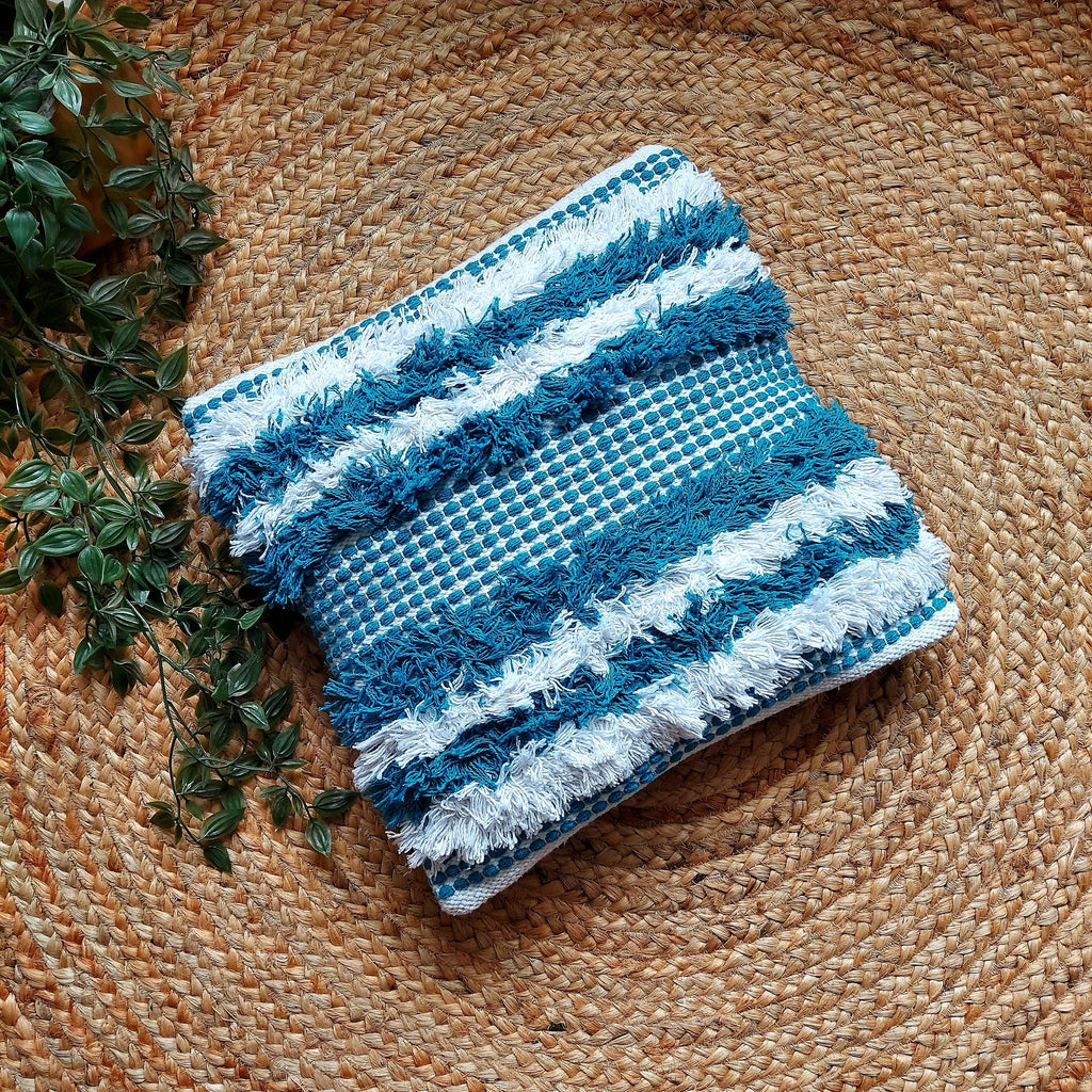 Handwoven Sky Blue Tufted Boho Cushion Cover