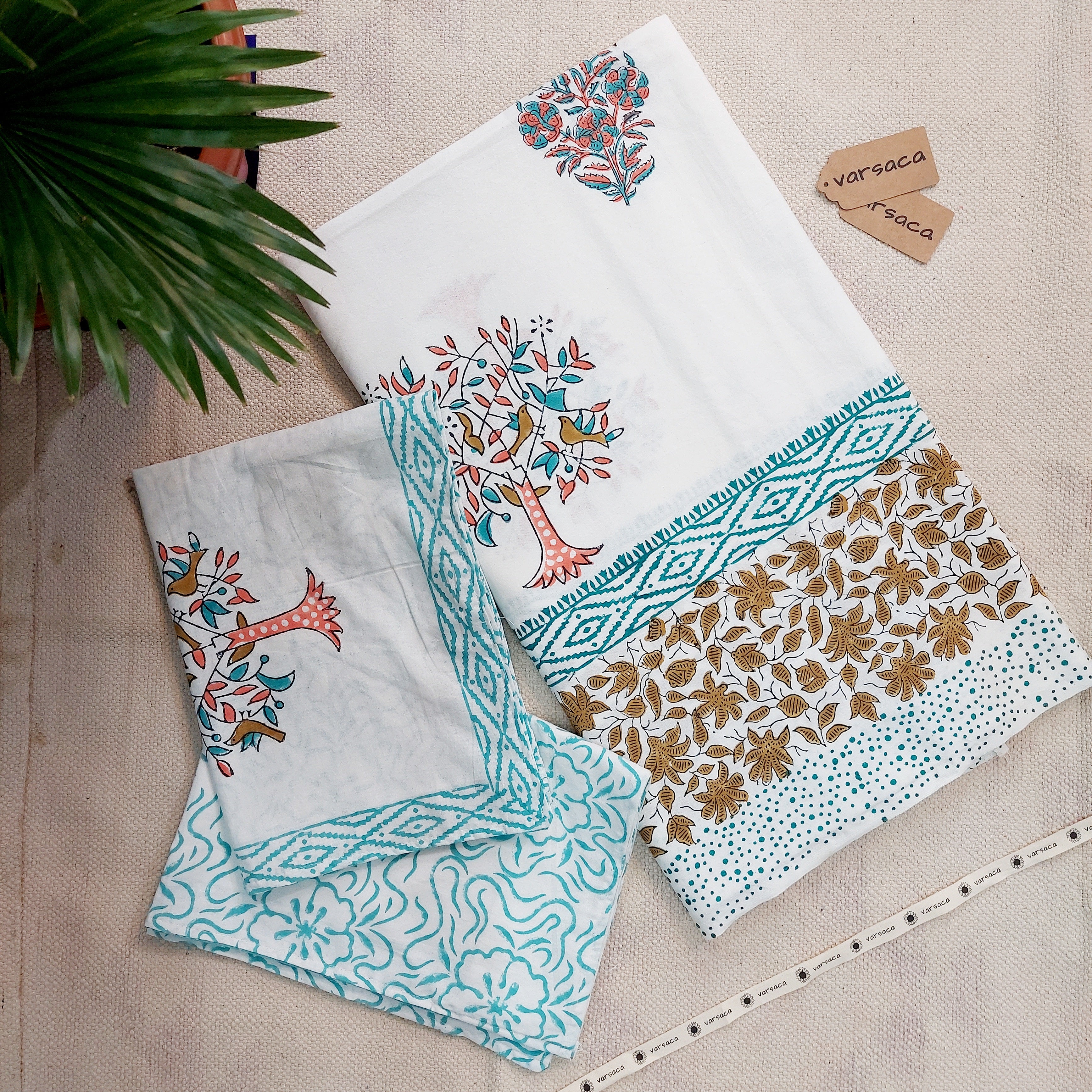 Hand Block Bird Print Pure Cotton Multicolor King Size Bedsheet | Artistic & Eco-Friendly
