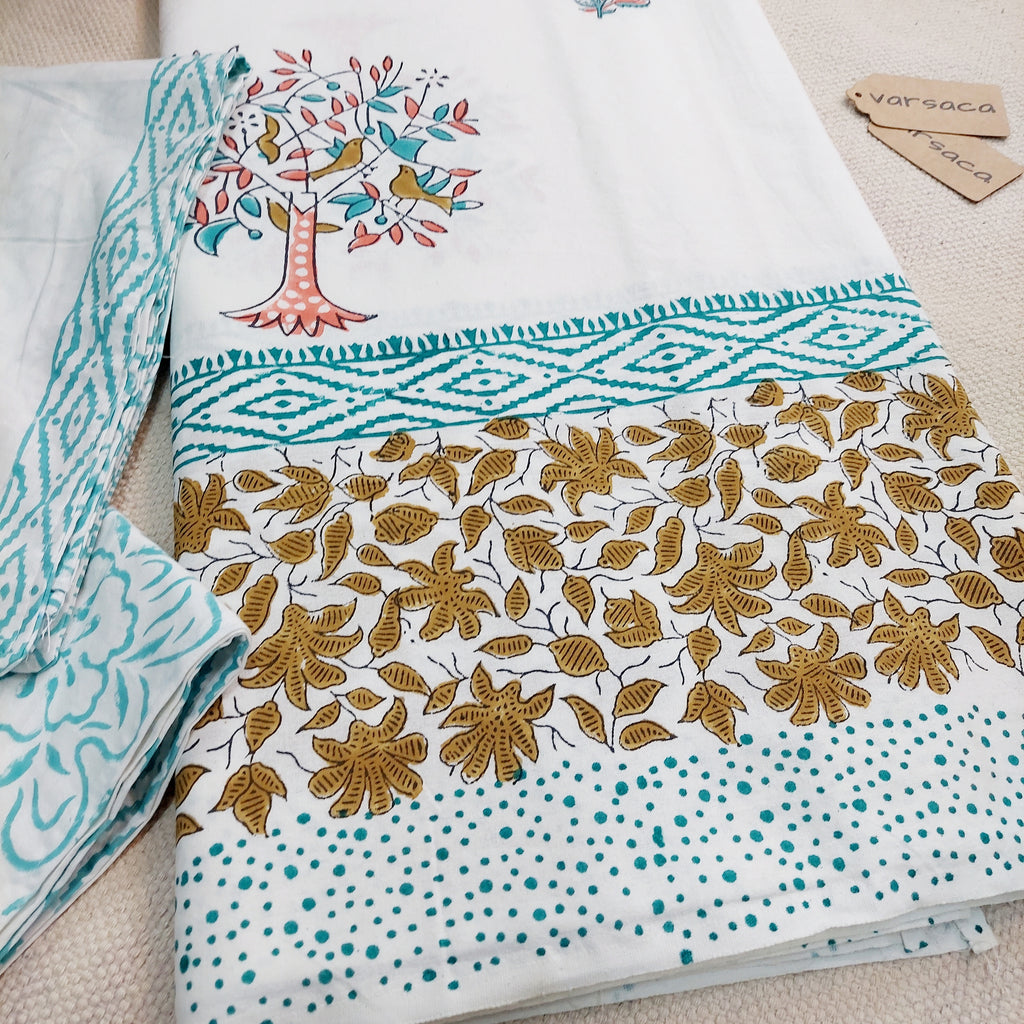 Hand Block Bird Print Pure Cotton Multicolor King Size Bedsheet | Artistic & Eco-Friendly