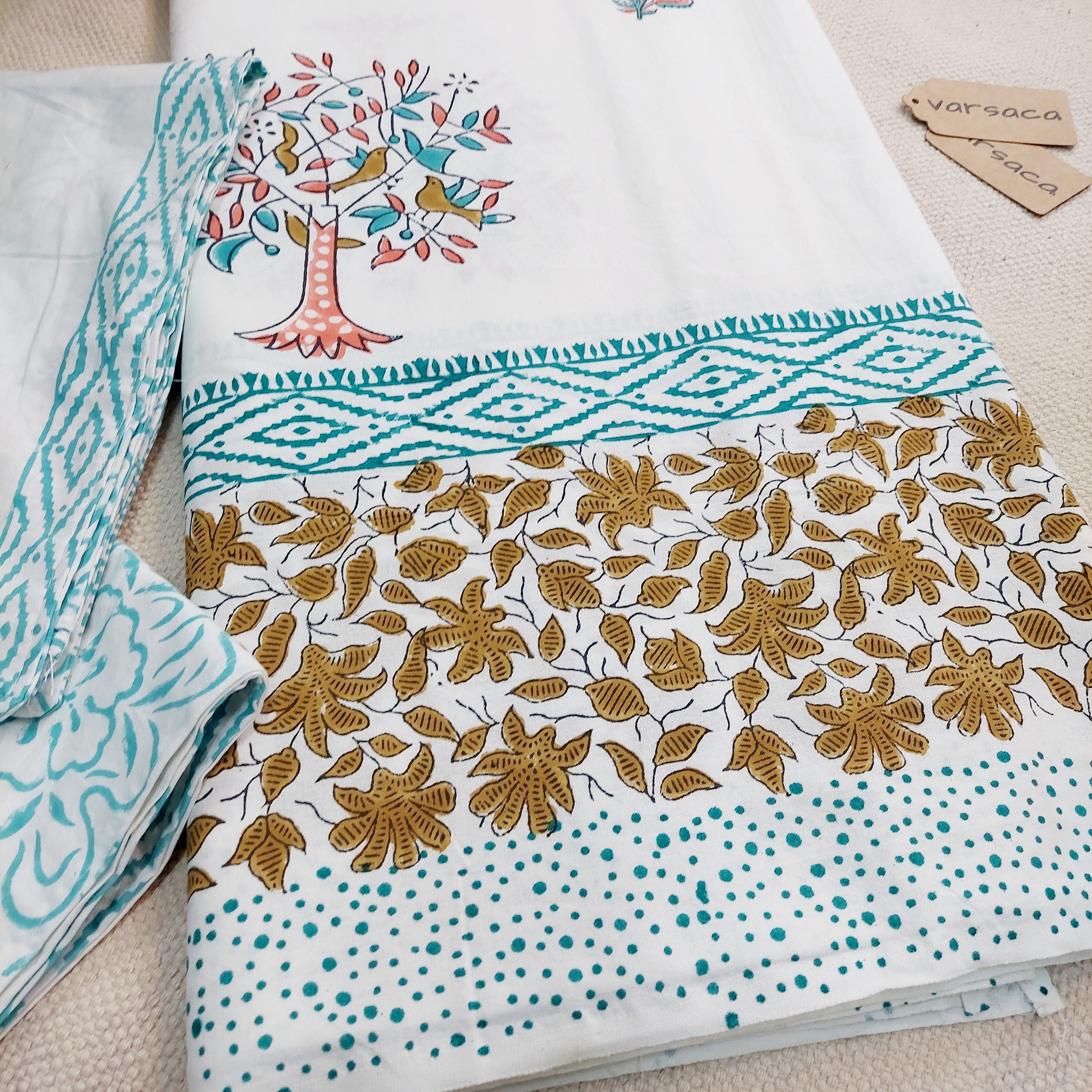 Hand Block Bird Print Pure Cotton Multicolor King Size Bedsheet | Artistic & Eco-Friendly