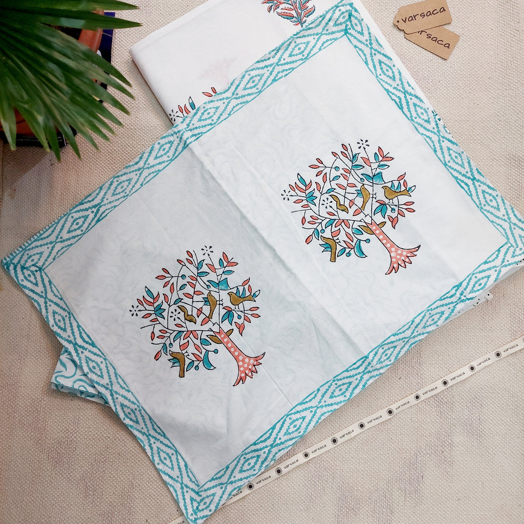 Hand Block Bird Print Pure Cotton Multicolor King Size Bedsheet | Artistic & Eco-Friendly