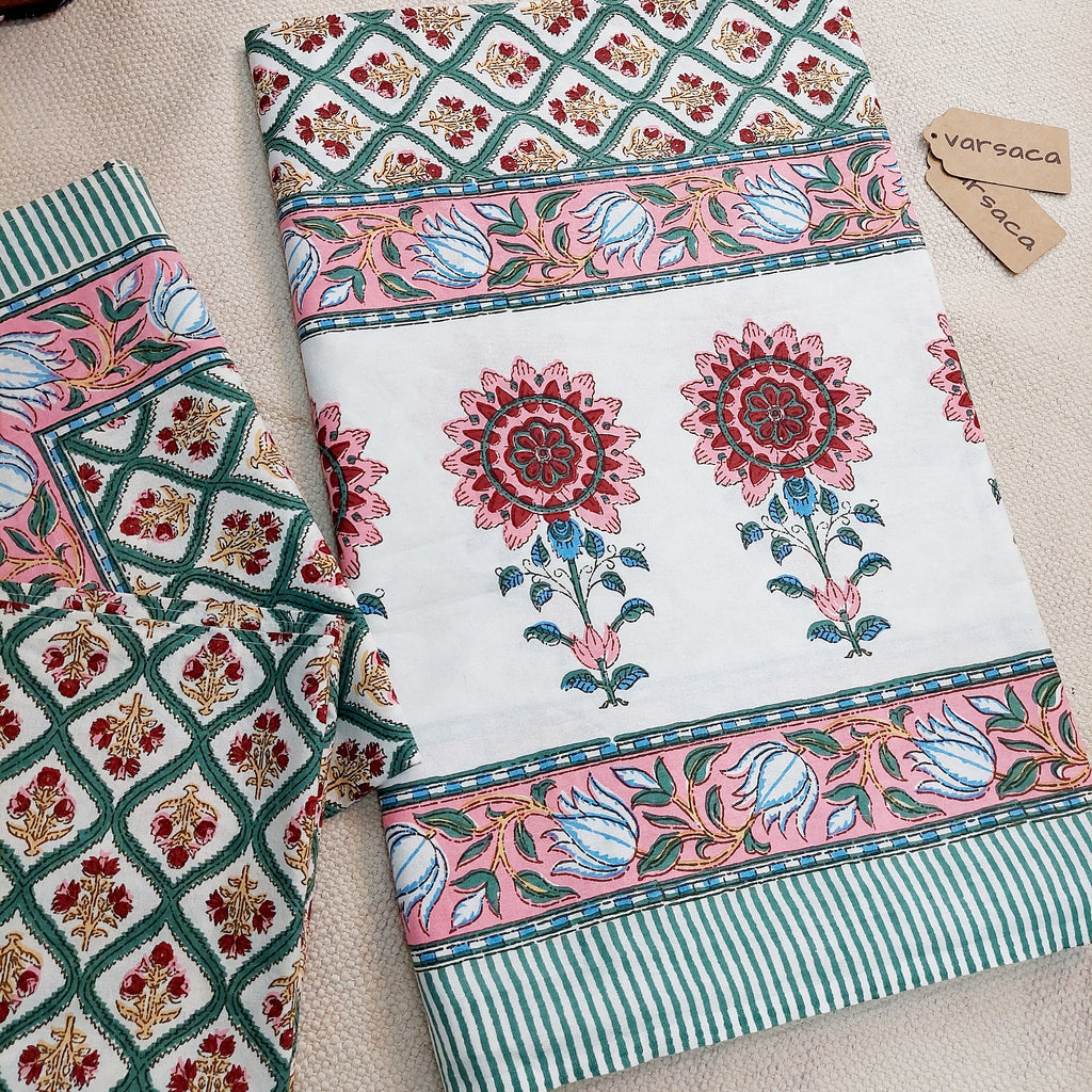 Mughal pattern Pure Cotton Multicolour Floral Print King Size Bed Sheet