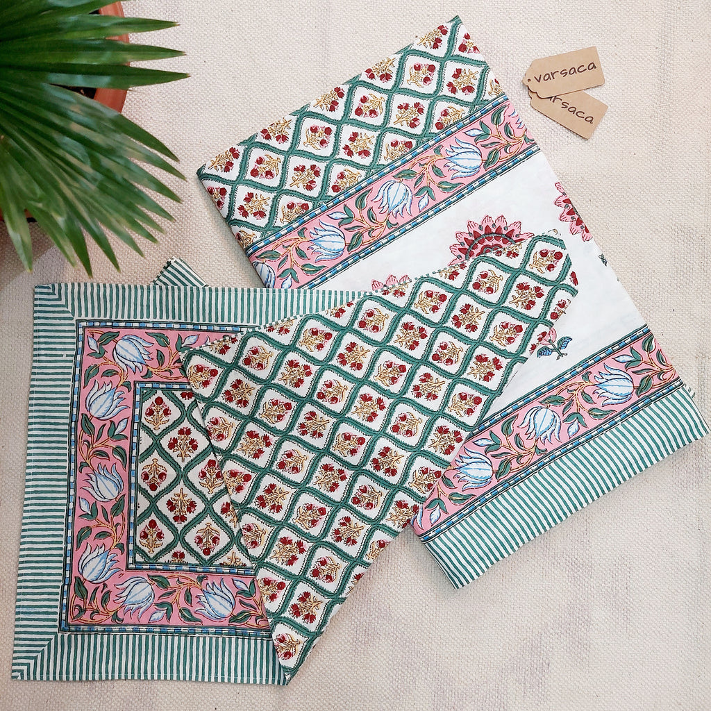 Mughal pattern Pure Cotton Multicolour Floral Print King Size Bed Sheet