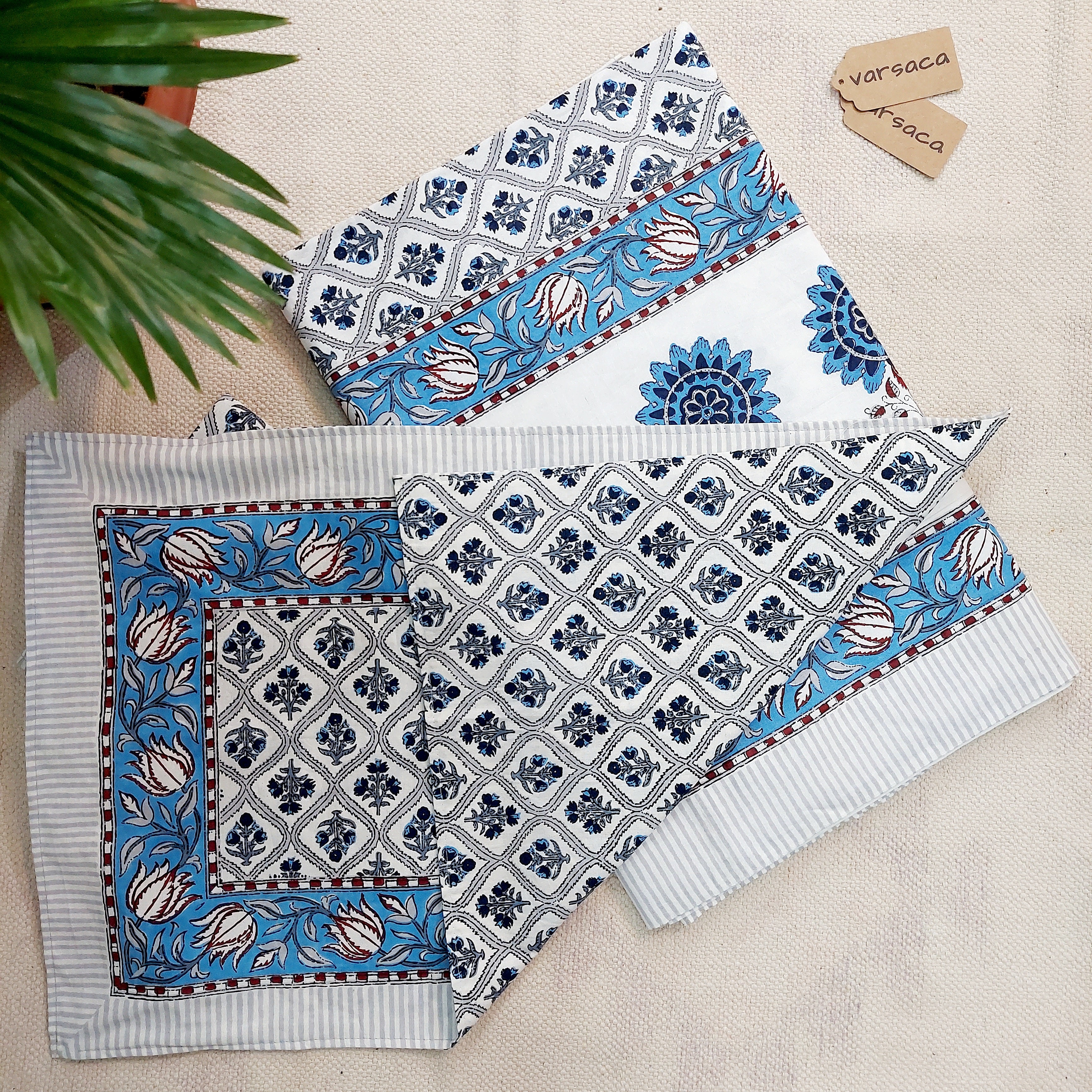 Mughal pattern Pure Cotton Blue Floral Print King Size Bed Sheet