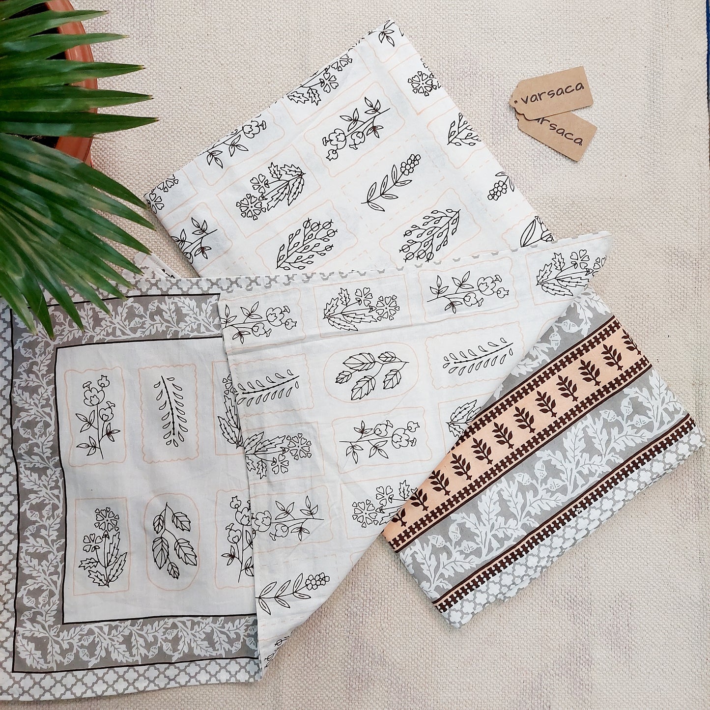 Hand Block Print Pure Cotton White And Brown Floral Print King Size Bed Sheet