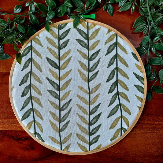 Green Leaves Print Embroidery Hoop Wall Decor