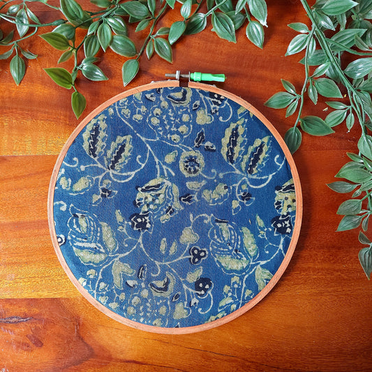 Blue Floral Print Embroidery Hoop Wall Decor