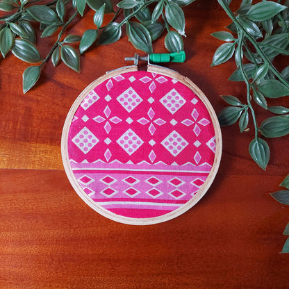 Pink Fabric with White Bandhani Print Embroidery Hoop – Upcycled Fabric | Multiple Sizes