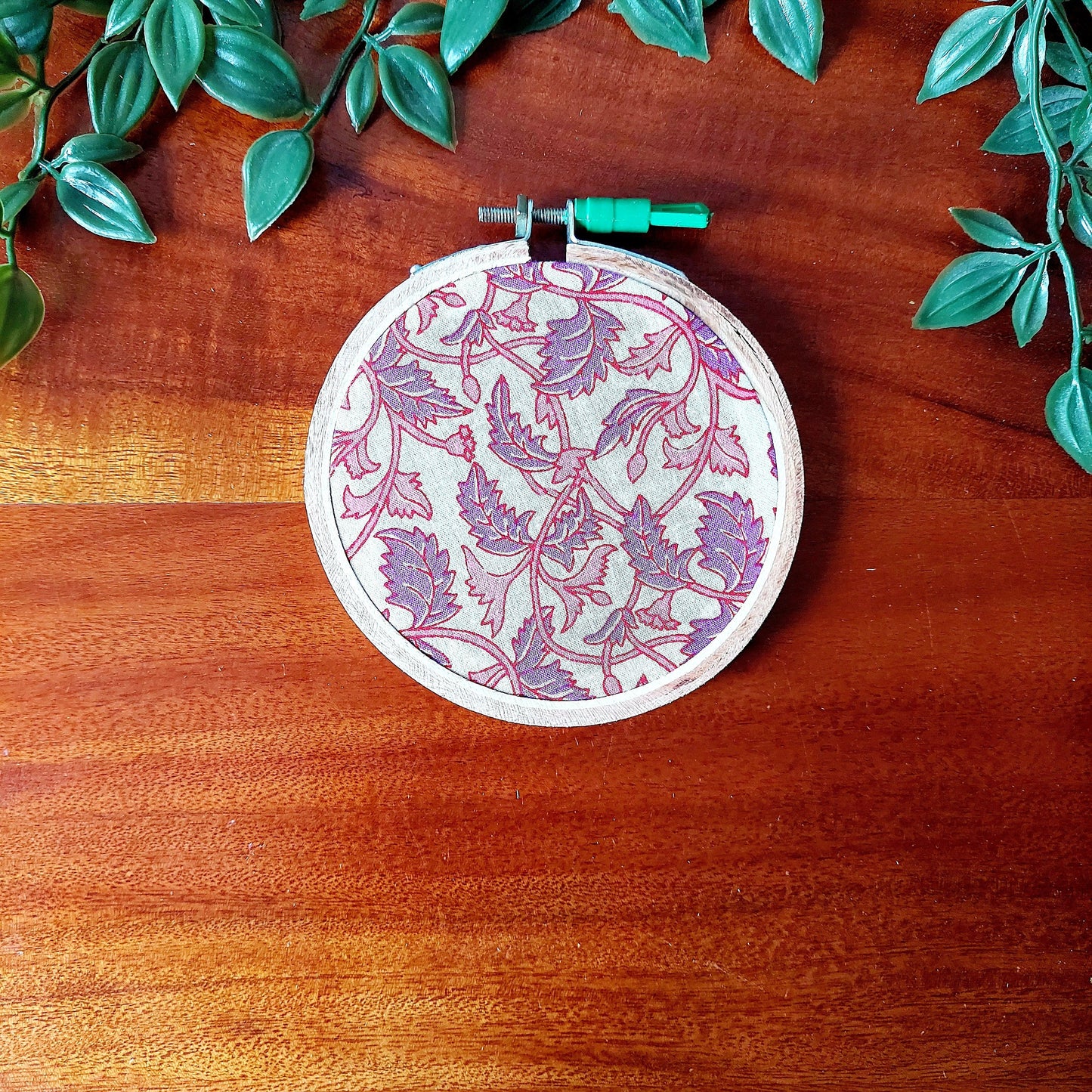 Pink Floral Embroidery Hoop – Upcycled Cotton Fabric with Wooden Ring | Multiple Sizes