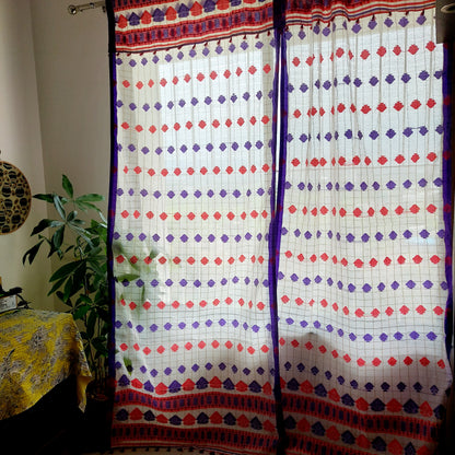 Red And Purple Assamese Handloom Sheer Curtain |Single