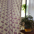 Sheer White Curtain with Purple Floral Motifs and Cotton Tassel Lace – Elegant Home Decor