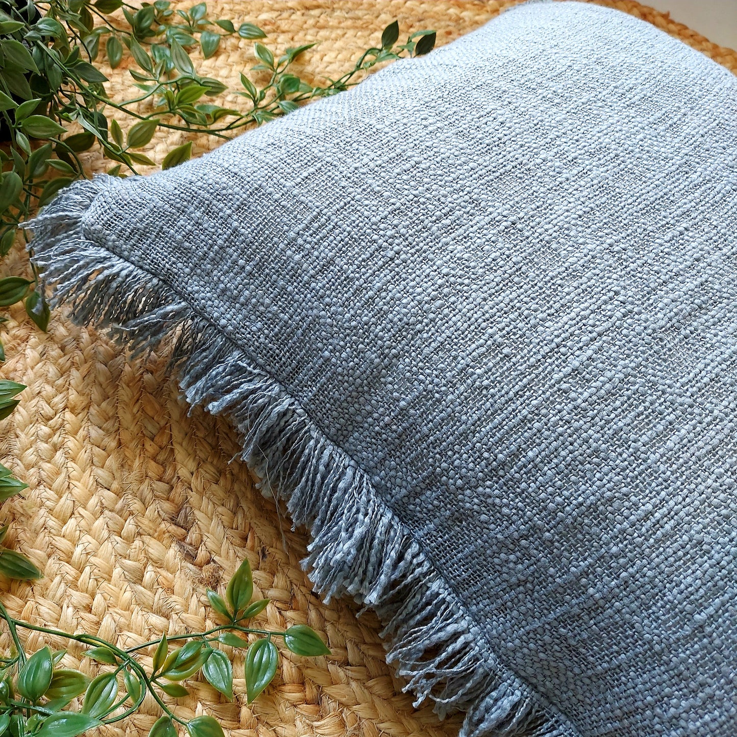 Grey Boho Slub Cotton Cushion Cover