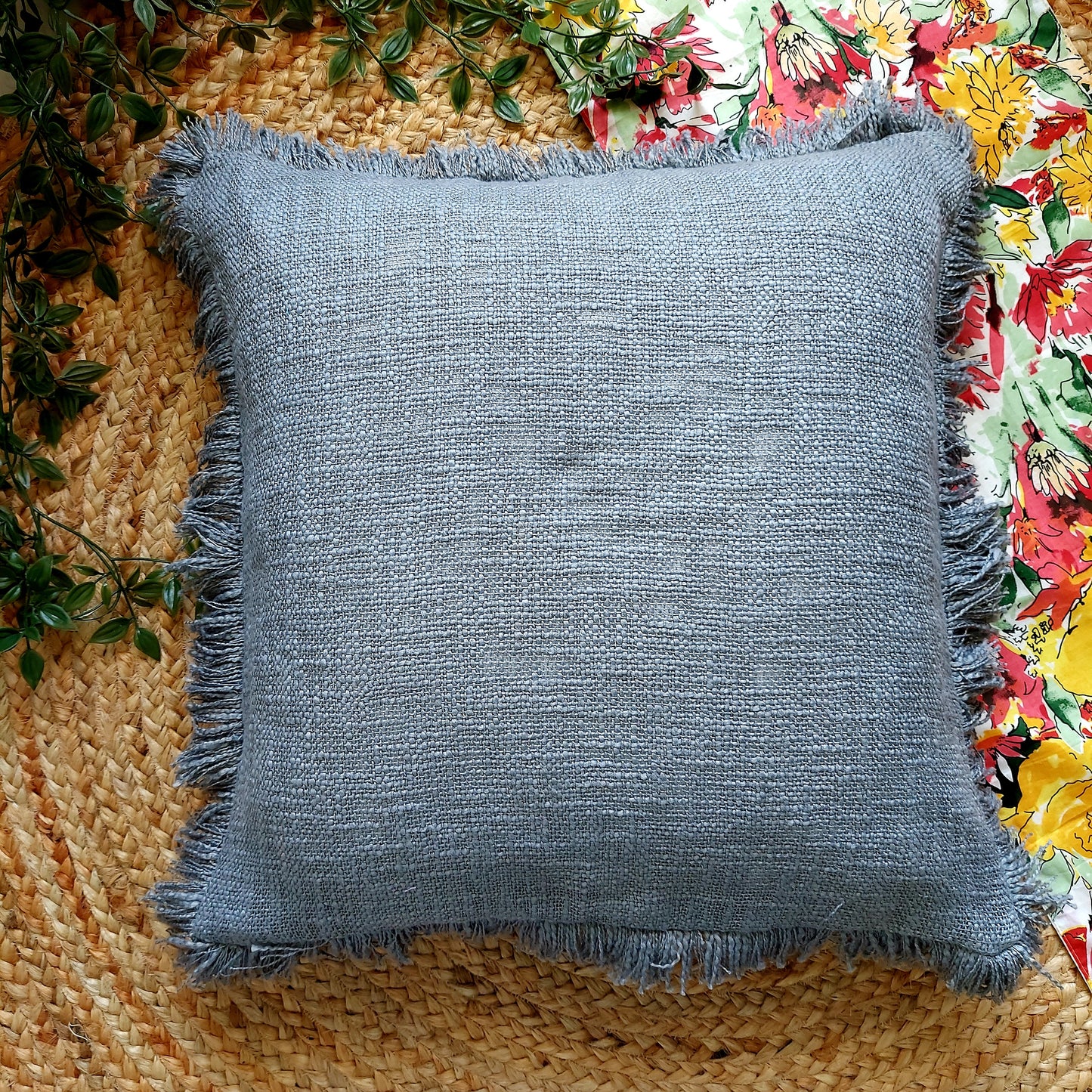 Grey Boho Slub Cotton Cushion Cover